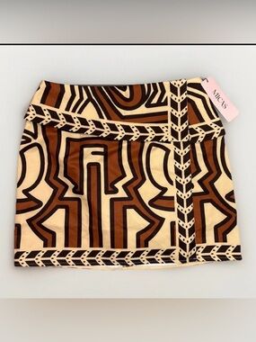 MICAS Brown Beige Geometric Satin Lined Pencil Skirt Short Size S